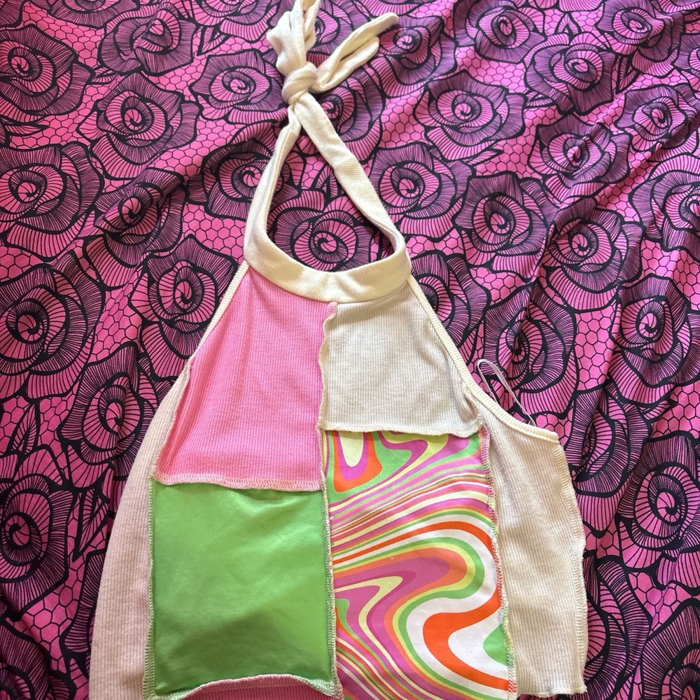 SHEIN Colorful Patchwork Crop Top